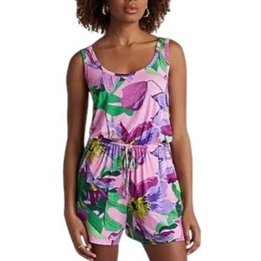 Express Pink Floral Sleeveless Romper Drawstring Waist Size Medium